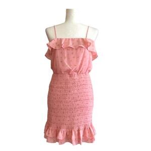 Trixxi Dress Pink Floral Spaghetti Strap Smocked Ruffled Mini Dress Small NWOT
